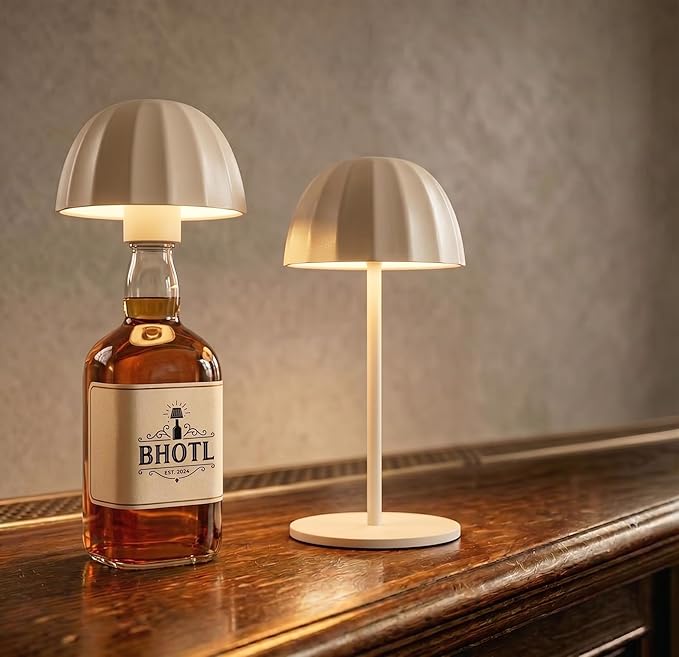Modern 2-in-1 Table Lamp & Bottle Lamp, Pleated Metal Shade Touch Control Lamp | Adjustable Height, Warm Light & RGB, Stepless Dimming, Anti-Tip Design,Umbrella,Beige