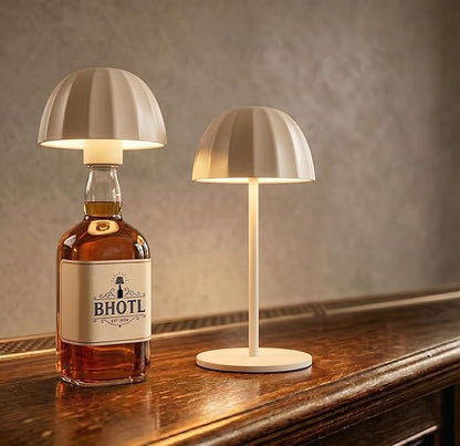 Modern 2-in-1 Table Lamp & Bottle Lamp, Pleated Metal Shade Touch Control Lamp | Adjustable Height, Warm Light & RGB, Stepless Dimming, Anti-Tip Design,Umbrella,Beige