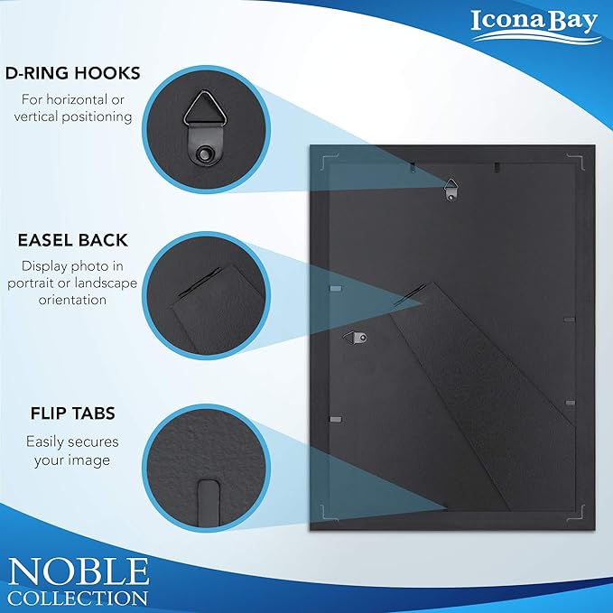 Icona Bay Combo-Sizes Black Picture Frames Set - 10 PC (Four 4x6, Four 5x7, Two 8x10), Noble Collection Multi-Pack, Modern Professional Design for Wall Gallery
