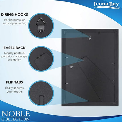 Icona Bay Combo-Sizes Black Picture Frames Set - 10 PC (Four 4x6, Four 5x7, Two 8x10), Noble Collection Multi-Pack, Modern Professional Design for Wall Gallery