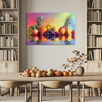 OAAPITI Kitchen Wall Art Colorful Fresh Diverse Fruits Poster Wall Decor Rustic Farmhouse Painting Print For Dining Room Living Room Home Decor Ready To Hang(Artwork-4,24"x36")