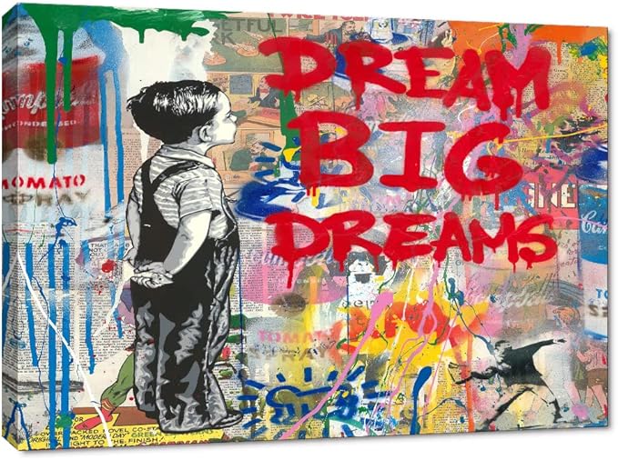 Yatsen Bridge Banksy Wall Art Canvas, Dream Big Dreams Picture, Graffiti Poster and Print Modern Pop Street Graffiti Home Decorations Ready to Hang - 44x28 inch