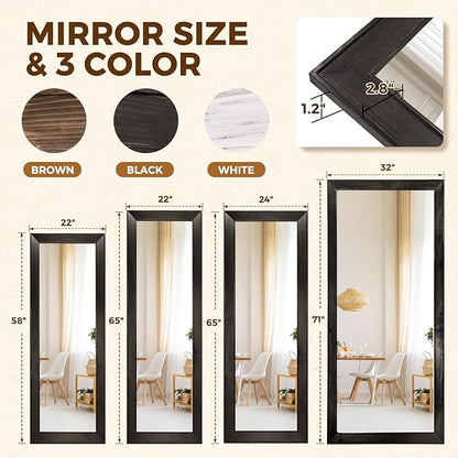 Oversized Black Full Length Mirror 71"x32" - Beveled Solid Wood Frame Wall Mounted or Leaning - Modern Minimalist Dressing Mirror