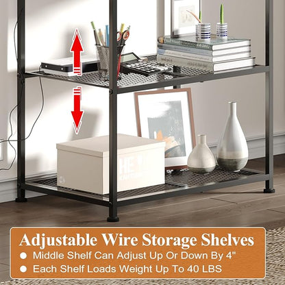23 Inch to 50 Inch Floor Small Corner TV Stand with Storage Shelves for Living Room Bedroom, Universal Floor Television Stands with Mount, Farmhouse Black TV Table Desk Shelf for Small Spaces