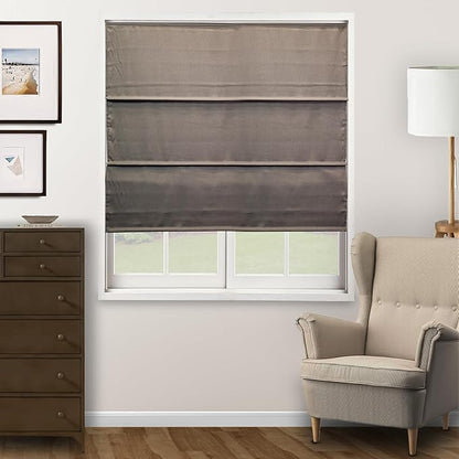 CHICOLOGY Cordless Roman Shade for Windows & French Doors, Ridgewood Dark Elm, Privacy + Light Filtering Linen Look Fabric w/White Liner, True to Size, Inside/Outside Mount, 29" W x 72" H