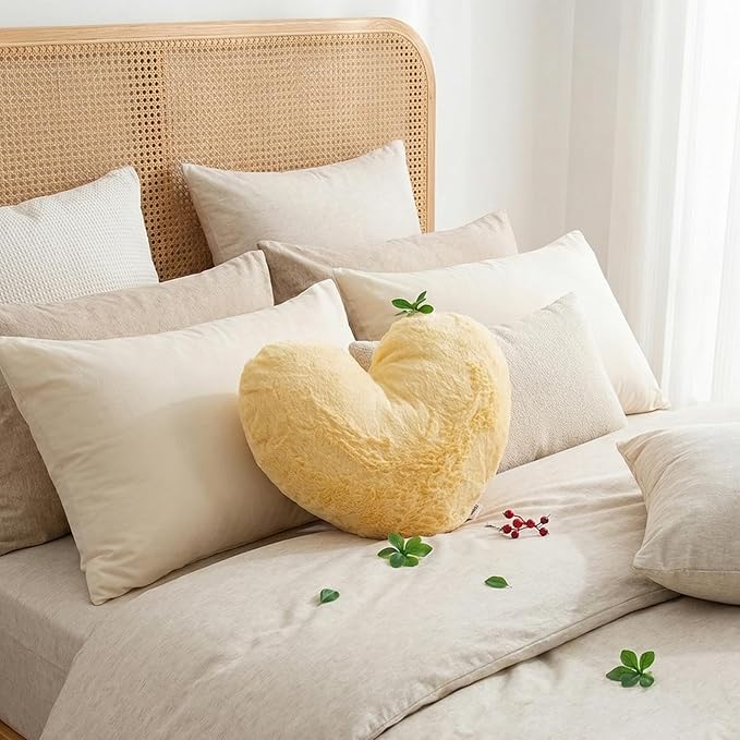 16" Honey Amber Heart Pillow, Luxury 600GSM Smooth Faux Rabbit Fur, Beeswax Yellow Aesthetic Decorative Throw Pillow for Couch Sofa Bed, Warm Golden Heart Cushion