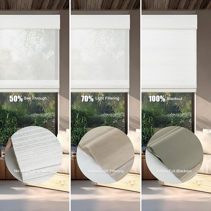 Motorized Bamboo Roman Shades, Motorized Blinds with Remote Compatible with Homekit, Alexa GoogleHome, Smart Wood Woven Shades for Indoor Windows, Customize, Snowfold