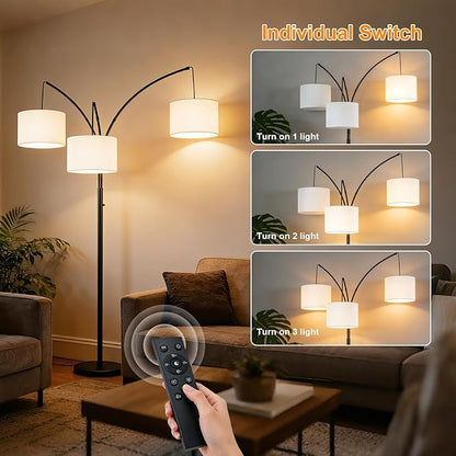 80 Inch Arc Floor Lamp for Bedroom, 3-Light Dimmable Standing Lamp for Living Room, 2400LM Super Bright Tree Lamp with Remote Control, Tall Floor Lamp for Office with Adjustable Arms & Weighted Base