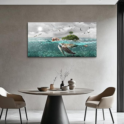 Canvas Wall Art For Living Room Large Size Wall Decor For Bedroom Artwork For Walls Pictures Sea Turtles Canvas Art Prints Bathroom Decoration Blue Ocean Paintings Ready To Hang Room Home Decorations