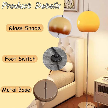 MIXL-Orange Mushroom Floor Lamp,Chrome Floor Lamp with Foot Switch,Dimmable Standing Lamp with Dome Shade,Mid-Century Modern Reading Lamp for Living Room Bedroom and Office