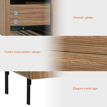 WAMPAT Large Fluted TV Stand TVs up to 120 inch, 126" W Modern TV Entertainment Center with Storage and 4 Drawers & 8 Doors, Wood Media TV Console Table with Storage for Living Room, Light Walnut