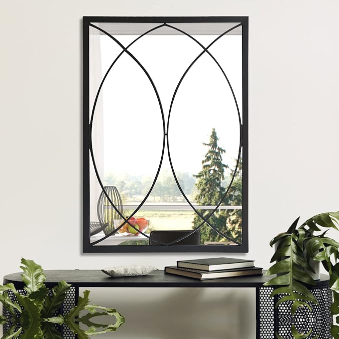 HQiJun Black Rectangle Wall Mirror, Farmhouse Decorative Mirror for Entryway, Living Room, Dining Room,Bedroom, Hallway, Fireplace, Accent Wall Decor (Black2, 34'' x 24'')