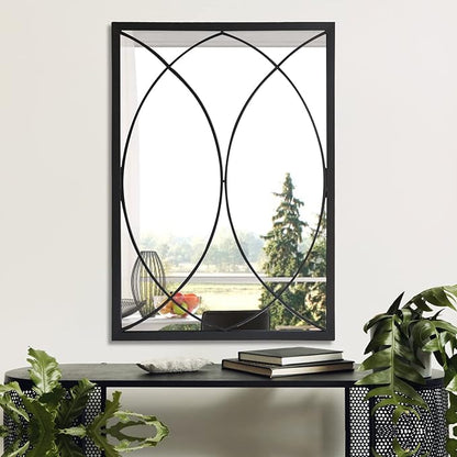 HQiJun Black Rectangle Wall Mirror, Farmhouse Decorative Mirror for Entryway, Living Room, Dining Room,Bedroom, Hallway, Fireplace, Accent Wall Decor (Black2, 34'' x 24'')
