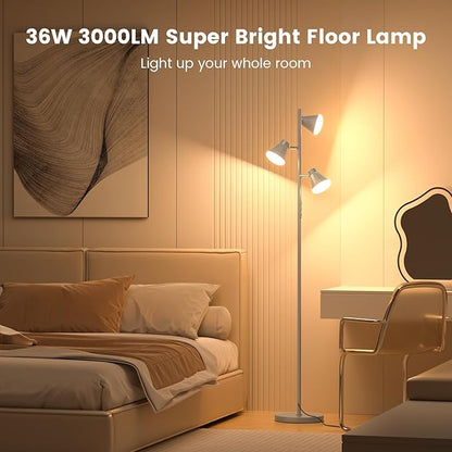 SIBRILLE 36W LED Tree Floor Lamp, Dimmable Tall Standing Lamp with Remote & Touch Control, 4 Color Temperatures Bright Floor Lamp, 3 Rotatable Light Modern Floor Lamps