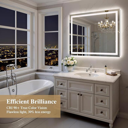 48X40 Inch LED Bathroom Mirror with Lights, Frontlit+ Backlit Bathroom Vanity Mirror for Wall, Ultra-Clear Tempered Glass, Shatter-Proof, Anti-Fog and Memory Function, ETL Listed