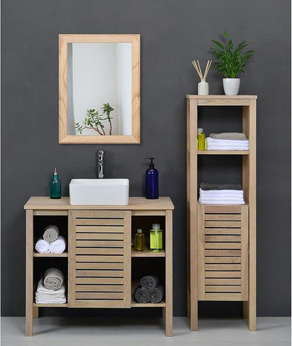 AAZZKANG Rustic Mirrors for Wall Rectangle Wood Frame Mirror Decorative for Farmhouse Bedroom Bathroom Living Room Small