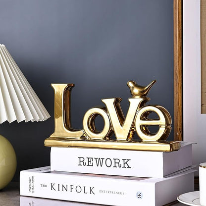 XMGZQ Love Sign Decoration,Gold Love Signs for Home Decor Statue,Gold Bird Sculpture Personalized Love Decor,Gold Style Figurine Decorative Ornaments for Living Room,Bedroom,Desktop (2 Pcs, Gold)