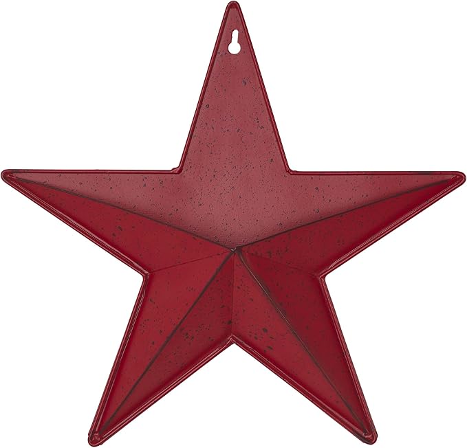 VHC Brands Patriotic Faceted Metal Star Burgundy Wall Hanging With Pocket 12x12, Independence Day Decor, American Star Display, Distressed Appearance, Burgundy