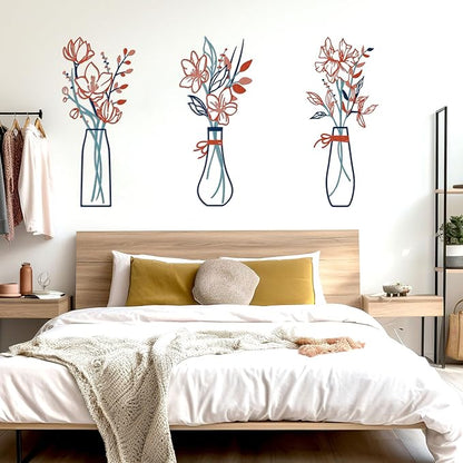 Zzbakress 3 Pcs Metal Flowers Wall Arts Rustic Farmhouse Decor Bathroom Wall Decor Metal Wall Decor for Living-room Dining-Room Kitchen Minimalist Decor Housewarming Gifts (Blue Orange)