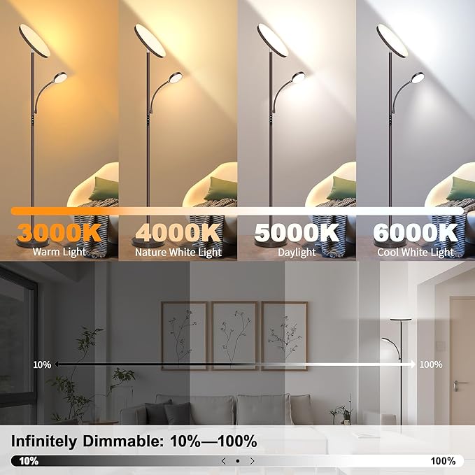 Floor Lamp-42W/4200LM Super Bright Floor Lamp,Dimmable 2-in-1 LED Floor Lamp for Bedroom,Torchiere Floor Lamps with Remote & Touch Control,69" Tall Standing Lamp for Living Room,Office,Reading,Brown