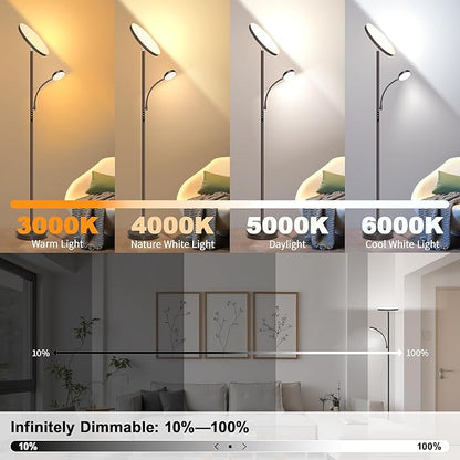 Floor Lamp-42W/4200LM Super Bright Floor Lamp,Dimmable 2-in-1 LED Floor Lamp for Bedroom,Torchiere Floor Lamps with Remote & Touch Control,69" Tall Standing Lamp for Living Room,Office,Reading,Brown