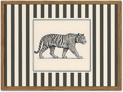 Vintage Tiger Wall Art Wildlife Wall Decor Pictures Black and White Stripe Jungle Animal Poster Canvas Painting Print for Bedroom Living Room Bathroom 12x16 inch Wood Framed