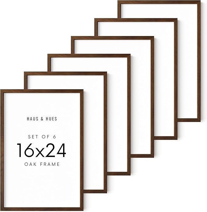 HAUS AND HUES Walnut Wood 16x24 Picture Frames - Set of 6, Natural Wall Frames for Posters and Prints (Walnut Frame)