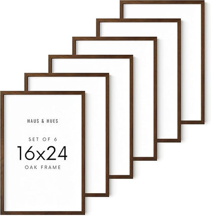 HAUS AND HUES Walnut Wood 16x24 Picture Frames - Set of 6, Natural Wall Frames for Posters and Prints (Walnut Frame)