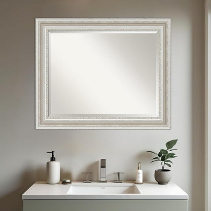 Amanti Art Silver Bathroom Mirror for Over Sink, 28x34 Parlor Silver Rectangle Vanity Mirror, Large Traditional Frame, Hangs Horizonally and Vertically, Bathroom Wall Decor, Beveled Edge