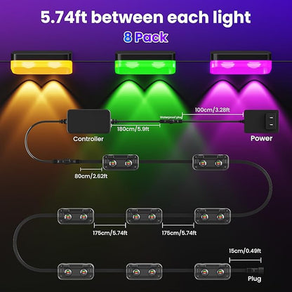 Outdoor Fence Lights, 8 Packs Smart Outdoor Deck Lights RGBCW+IC, with App/Remote Control, Color Changing Lights for Fence, IP67 Waterproof for Backyard Railing Decor (50FT)