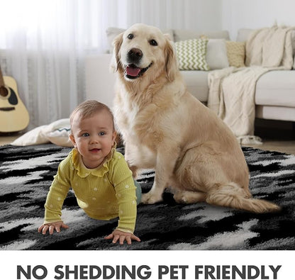 4x6 Ft Shag Rugs for Bedroom Living Room, Tie-Dyed Ultra Soft Fluffy Furry Area Rugs for Indoor Floor, Aesthetic Carpet for Kids Home Decor (Grey)