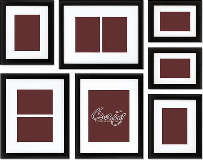 Craig Frames 1WB3BK Picture Frame 7-Piece Wall Set, Black Frames, White Display Mats