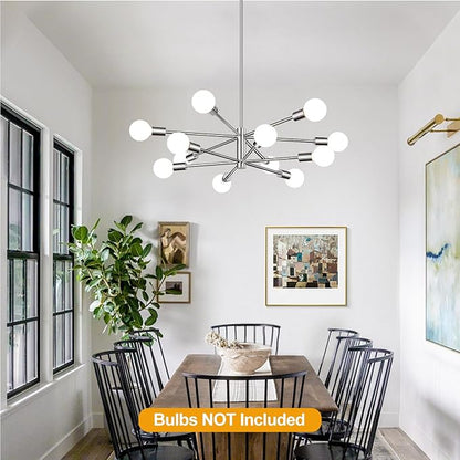10.9"-52.3" Height Adjustable Modern Chandelier Ceiling Light Fixture, 12-Light Sputnik Chandeliers Chrome Mid Century Chandelier Over Table, Chandeliers for Dining Room Living Room Kitchen Hallway