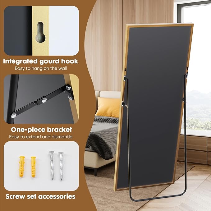 Sweetcrispy 71"x26" Full Length Mirror, Full Body Mirror with Aluminum Alloy Thin Frame, Leaning or Standing, Suitable for Bedroom, Livingroom, Cloakroom, Gold