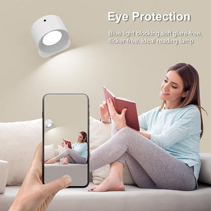 Deyagoo 2PACK Romote LED Wall Sconce - Rechargeable Wall Light, 3 Colors & 3 Brightness Levels, 360° Magnetic Rotating Head, Bedside Reading Lamp, Easy Install Battery Operated Wall Lamp Black
