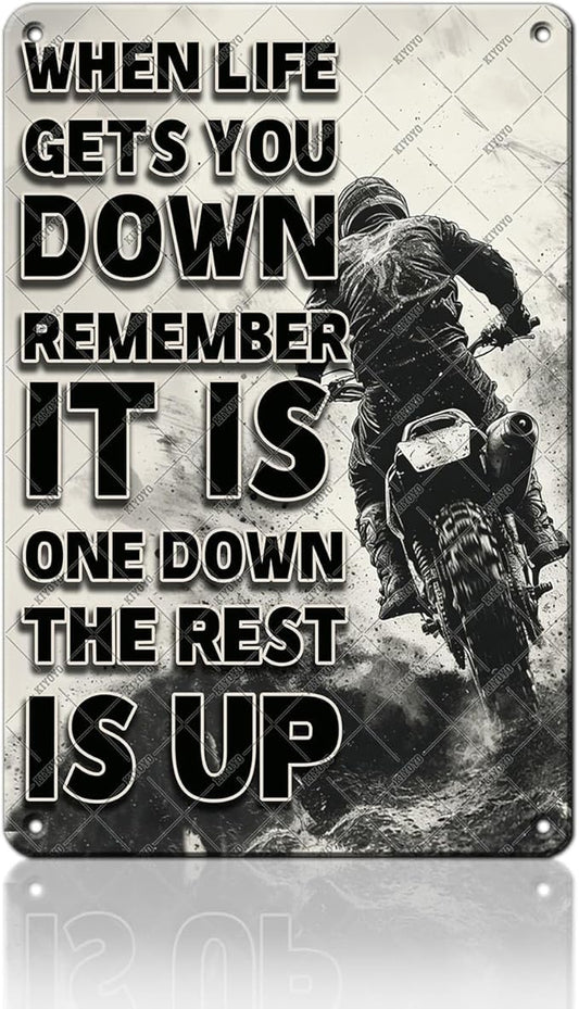 Dirt Bike Lovers Metal Sign When Life Gets You Down Remember It's One Down The Rest Is Up Motorbike Vintage Poster Home Garage Man Cave Boy Room Wall Decor 12x16 Inch