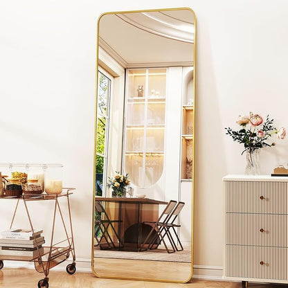 XRAMFY Full Length Mirror 23"x66", Large Floor Mirror with Rectangle Rounded Corners, Gold Aluminum Alloy Frame, Wall Mirror for Full Body