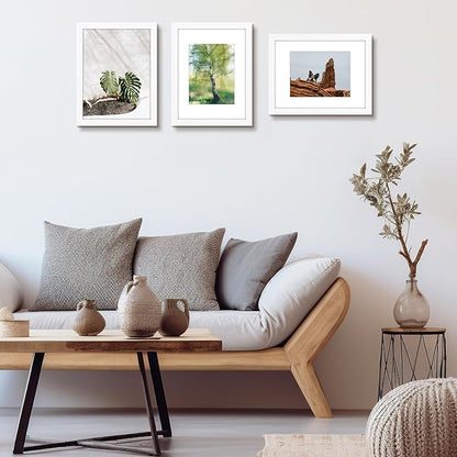 Golden State Art, 9x12 Picture Frame Set of 3 - Matted to 6x8 Photo - Engineered Wood Gallery Frame Set - Wall Mounting (White,3 Pack)
