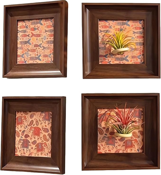 DUFIPOR 2 Pack Magnetic Boho Wall Art & Air Plant Stand Frame Set | 2-in-1 Textured DIY Airplant Holder | No-Drill Bohemian Prints for Living Room Bedroom Office | Home Decor & Plant Lovers Gift