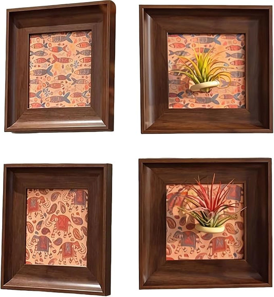 DUFIPOR 2 Pack Magnetic Boho Wall Art & Air Plant Stand Frame Set | 2-in-1 Textured DIY Airplant Holder | No-Drill Bohemian Prints for Living Room Bedroom Office | Home Decor & Plant Lovers Gift