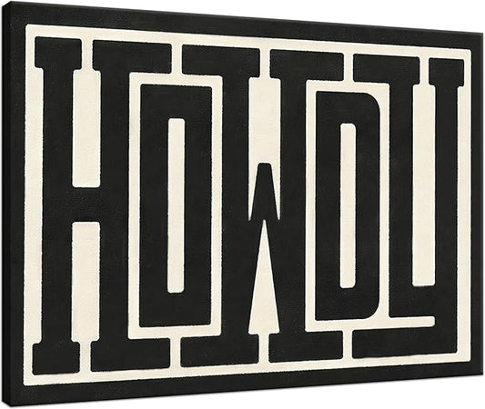 QIYFFBN Framed Vintage Funky Big Howdy Canvas Wall Art Western Modern Design Wall Decor Black and White Southwestern Country Ranch Sign Picture Print Minimalism Living Room(16x24in Framed)