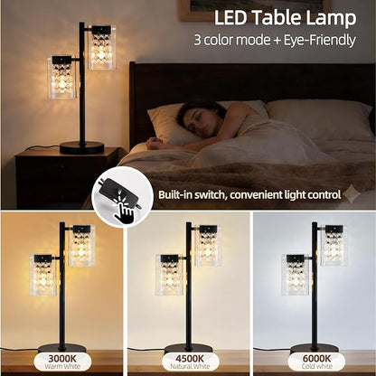 Crystal Table lamp-Modern Black Lamps for Living Room,Plug in Bedside Lamps with Switch,Elegant Desk lamp for Room Decor,Bedroom,Dining Room,23" Tall