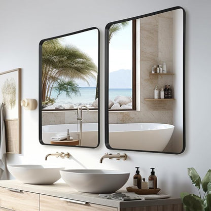 Anpark Wall Mirror 30" x 48" for Bathroom Black Metal Deep Frame Mirror for Wall Decorative Rectangular Round Corner Wall Mounted Vanity Mirror for Bedroom Living Room Entryway Wall Decor