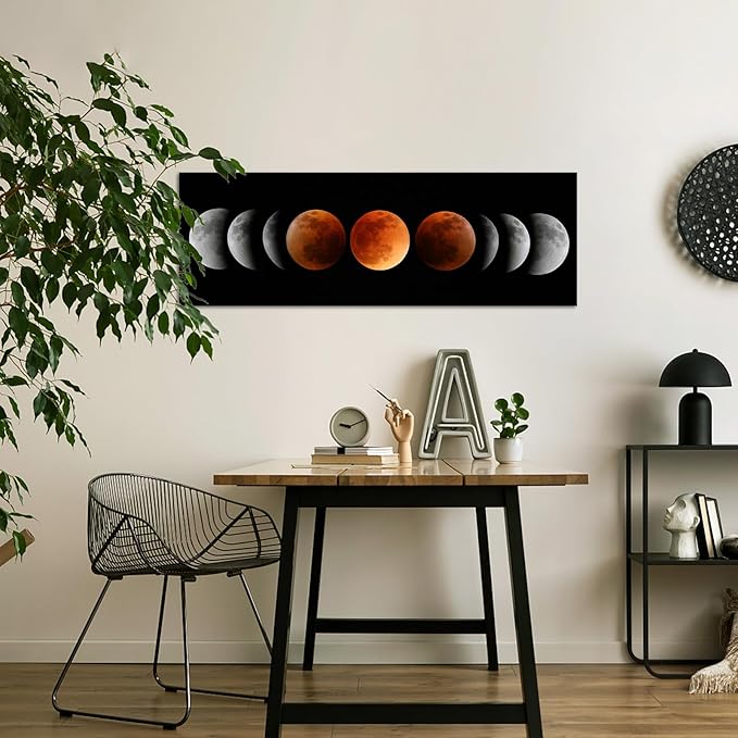 iKNOW FOTO Large Eclipse of the Moon Wall Decor Black and White Canvas Print Artworks Lunar Moon Wall Art Abstract Prints Poster for Office Dorm Living Room Bedroom Home Decoration 16x48 Inches