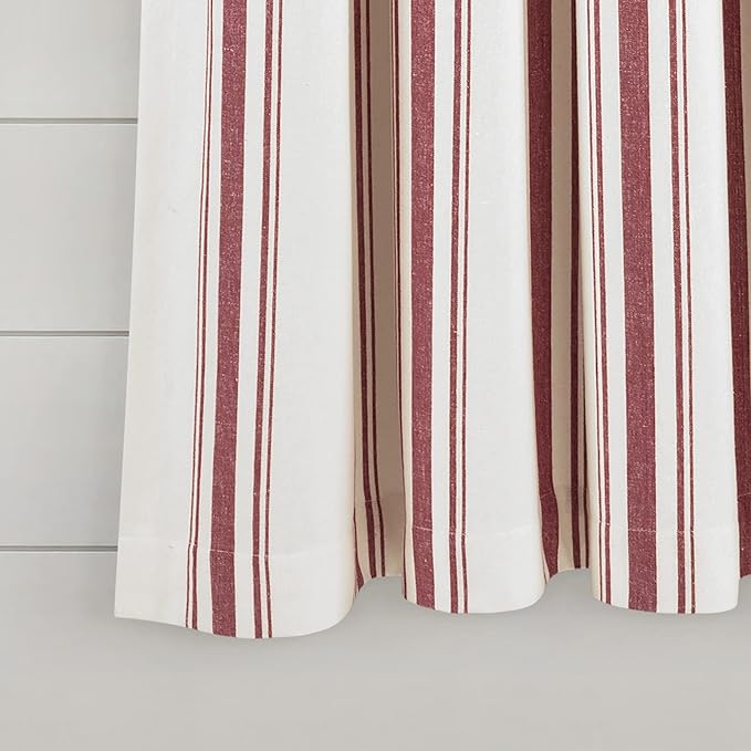 Lush Decor Farmhouse Stripe Yarn Dyed Eco-Friendly Recycled Cotton Window Curtain Panel Pair, 42" W x 63" L, Red - Classic Modern Rustic Charm - Eco Friendly Cotton Fabric