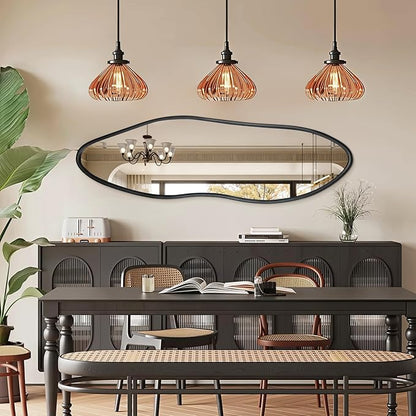 Irregular Full Length Mirror, 65"x22" Wooden Farmhouse Full Body Mirror, Large Asymmetrical Wall Mirrors for Living Room Entryway, Horizontal/Vertical, Black