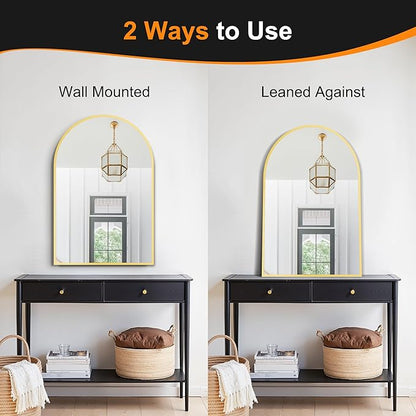 Delma Arched Bathroom Mirror, 26"x38" Wall Mounted Vanity Mirror for Bedroom, Living Room and Entryway, Gold