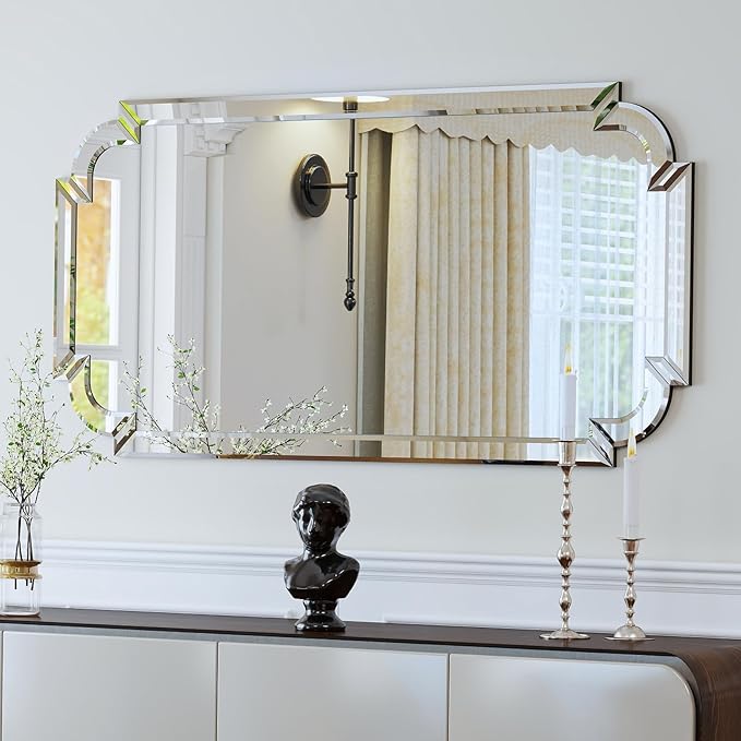 Chende Modern Decorative Wall Mirror, 47''x32'' Large Living Room Mirror with Beveled Glass Frame, Rectangle Accent Mirror for Bathroom, Dining Room, Entryway, Bedroom