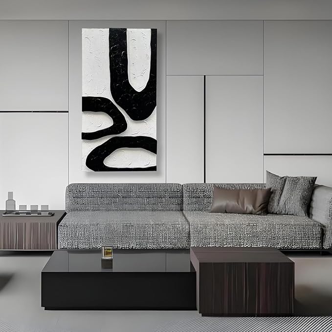 NANKAI Art 48x24 Inch white and black thick texture Abstract Oil painting Hand painted modern minimalist oil painting home office corridor wall decorative art