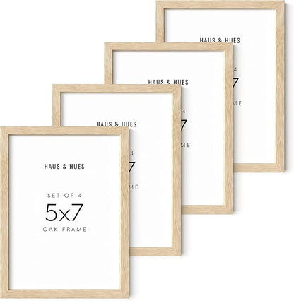HAUS AND HUES Beige Oak Wood 5x7 Picture Frame - Modern Wood Wall Art Display - Lightweight 5x7 Frame for Art Prints, Photos, Posters - Ready-to-Hang Vertically & Horizontally (Set of 4)